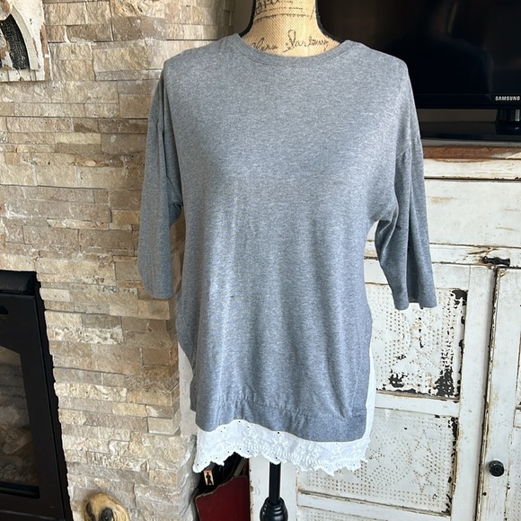 Matilda Jane Jane in the Clouds gray tunic eyelet top open back with ribbon tie - Picture 5 of 16